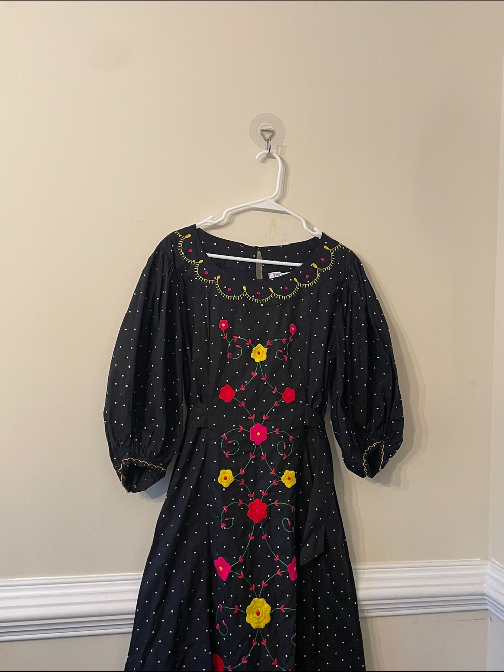 Pink city pints  Polka Dot Dress with Bright Floral Embroidery Retails $495 - Picture 2 of 4